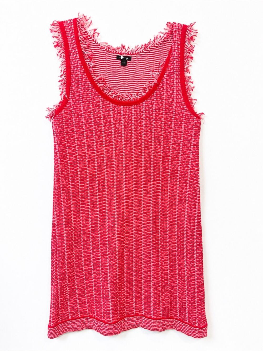 Ann Taylor Red & White Fringe Knit Sleeveless Shift Dress Size Small